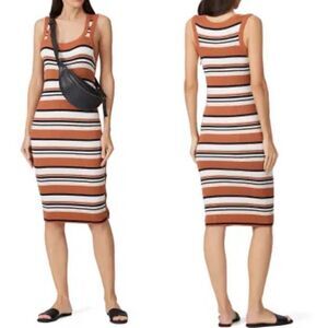 SANCTUARY Dress Women XL Brown Stripe Rib Knit Sleeveless Midi Shenya
